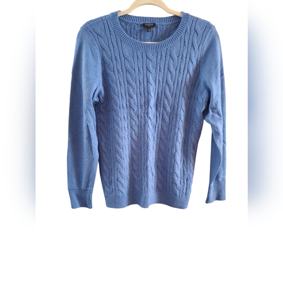 Talbots MP Sweater Blue Cable Knit Crew Neck Pullover Woman cotton Sweater - Picture 1 of 4